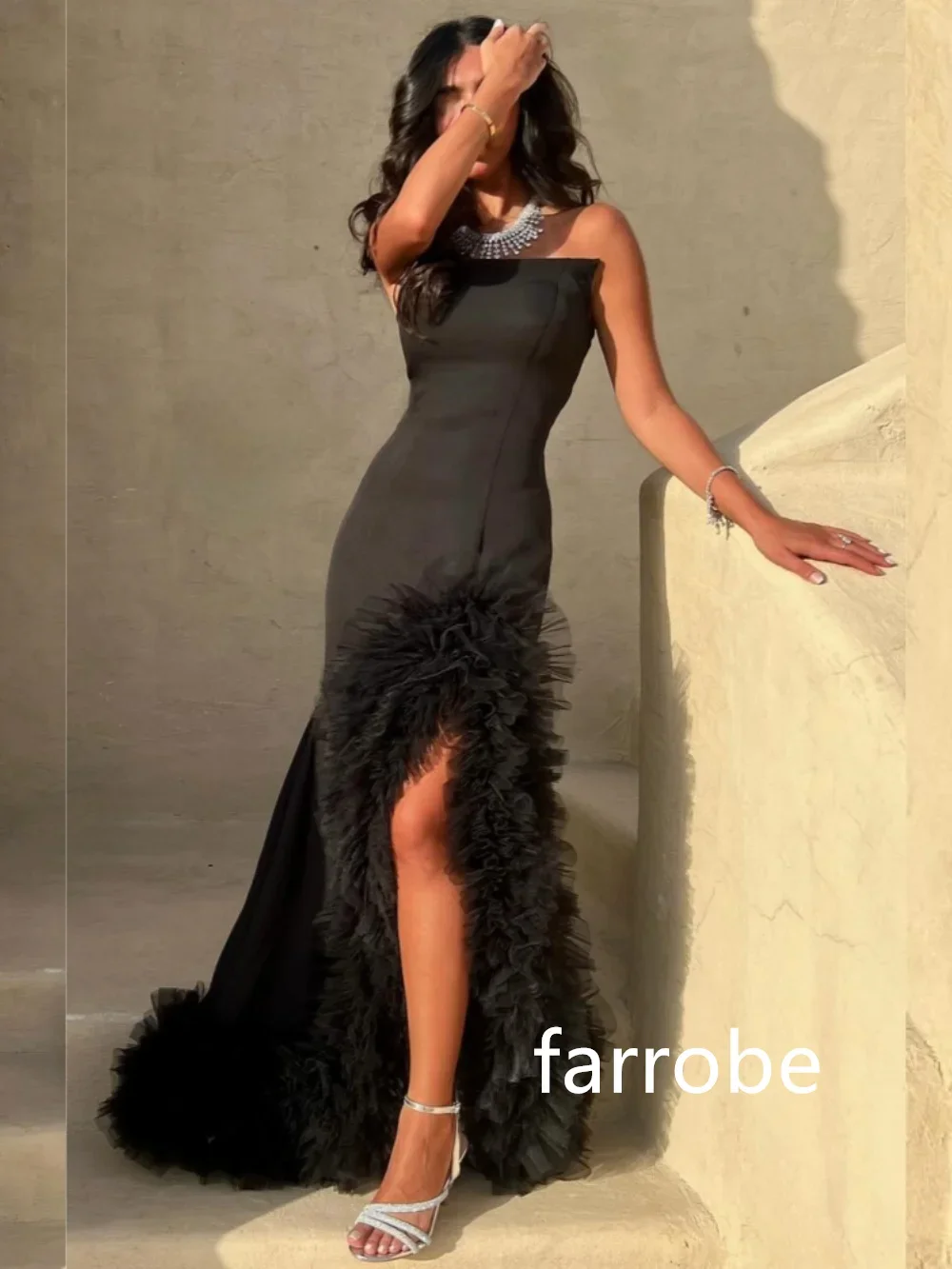 Robe de Bal Longue Sans Bretelles en Jersey, Tenue de Style Moderne, Trompent Plissée, Unisexe, Chinois, Formelle, Décontractée, Simple