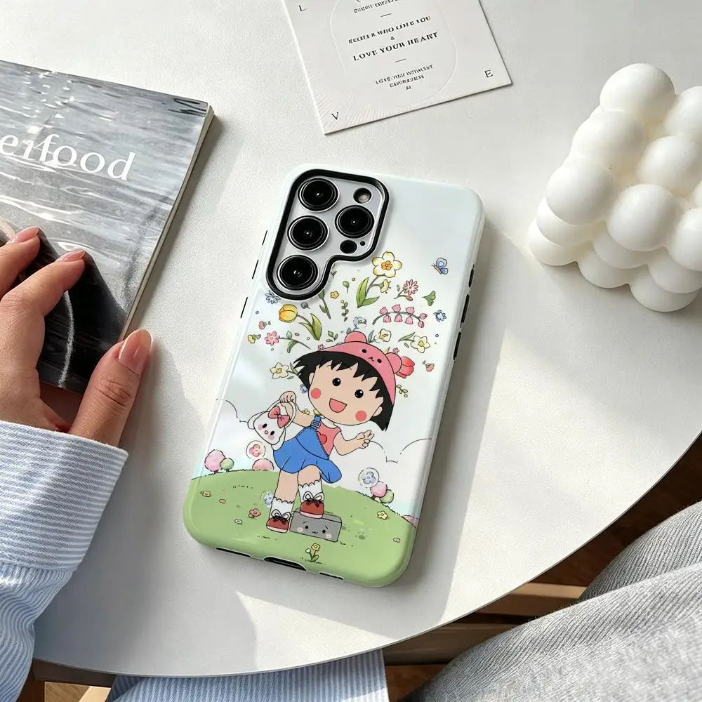 Fashion Anime C-Chi-bi M-Maruko Phone Case For Samsung Galaxy S25 S24 S23 S22 S21 Plus Ultra 2-in-1 Glossy shell