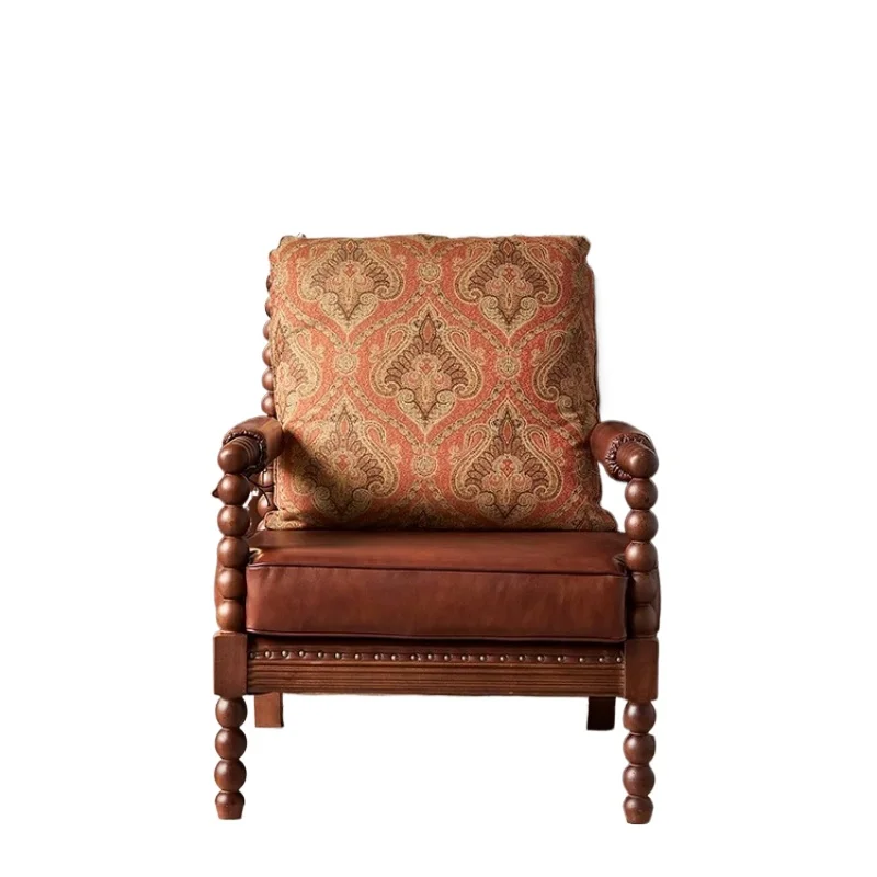 

French retro solid wood leisure chair, home lazy light luxury high-end balcony sofa chair