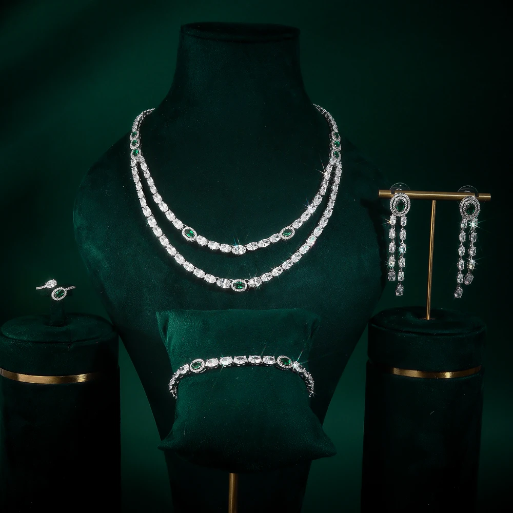 

IN JEWELIFE Double Layer Tennis Women's Color Cubic Zirconia Jewelry Sets for Bridal Wedding Arabia Luxury Necklace Set