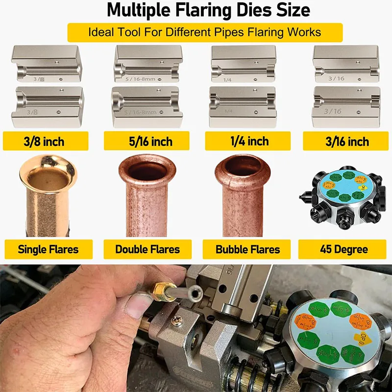 Professional Brake Line Flaring Tool 45 Degree Set Single, Bubble, and Double Flares For 3/16\