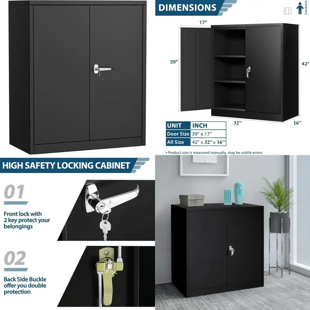 

36 Steel Storage Cabinet with Doors and Lock, 2 Adjustable Shelves for Home, Office, Garage, Laundry
