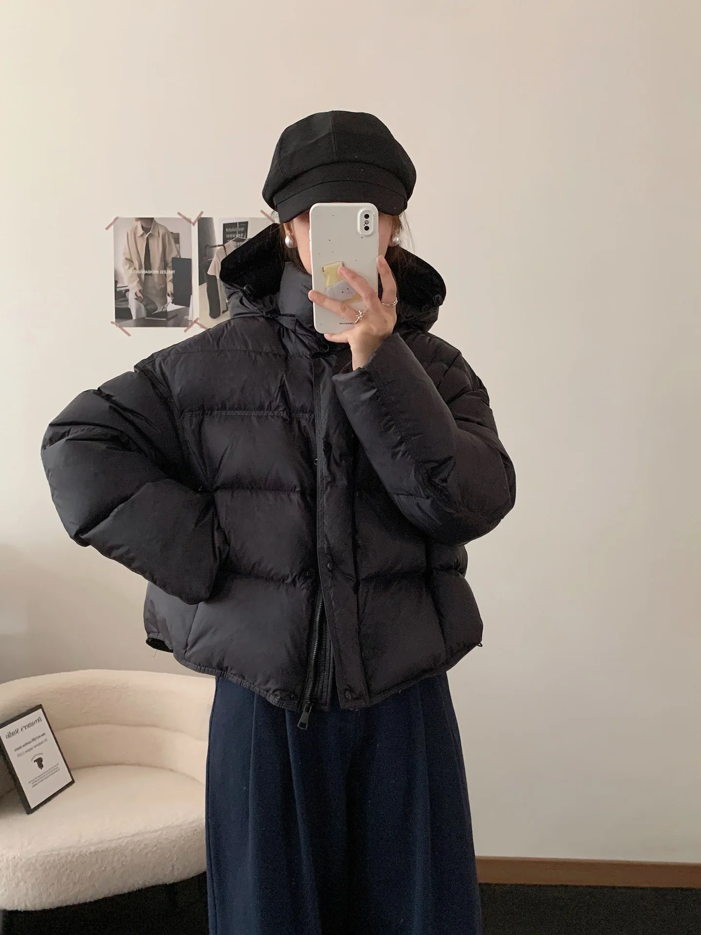 Korean Cropped Hooded Down Jacket for Women Winter Thickened White Duck Down Coats Woman Solid Color All Match Puffer Jackets