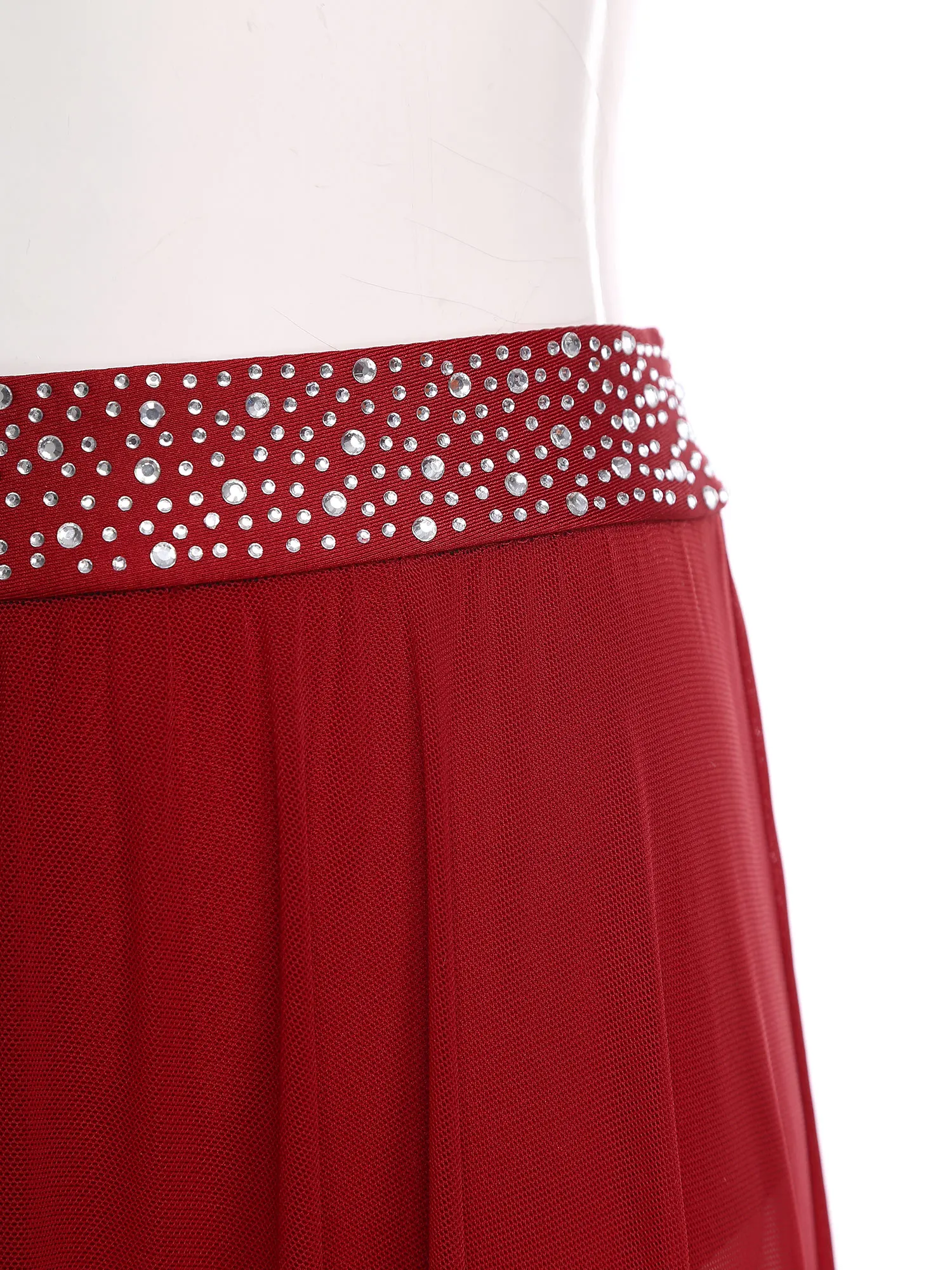 Gonne da danza lirica contemporanea da donna Cintura con strass lucidi Spacco laterale Gonna a rete irregolare alta-bassa con slip incorporati