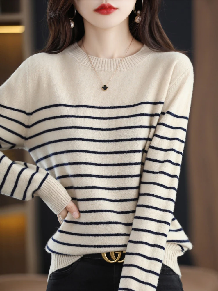 Women Autumn Winter Sweaters O-neck Striped Knitwear Fashion Long Sleeve Loose Sweaters Female Casual Korean Style New Tops