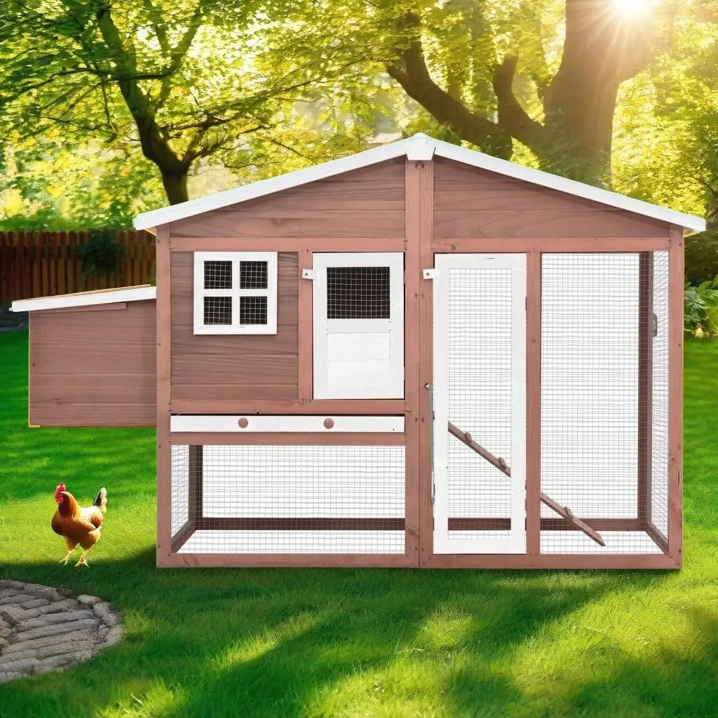 Mocha & White Solid Fir Wood Chicken Coop with Nest Box - Durable Outdoor Hen House