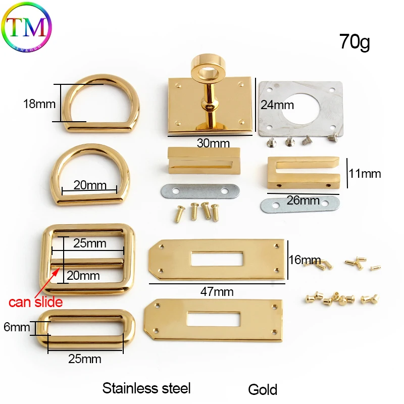 Gold Stainless Steel Metal Clasp Wholesale Bag Twist Turn Lock a Set of Locks Kit For Woman Handbags Purse Hardware Accessories