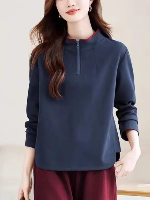 Faionable Loose Casual Hoodie Women's Spring Autumn New Sle Small Size Mom Zipper Collar Top Korean Sle Long Sve