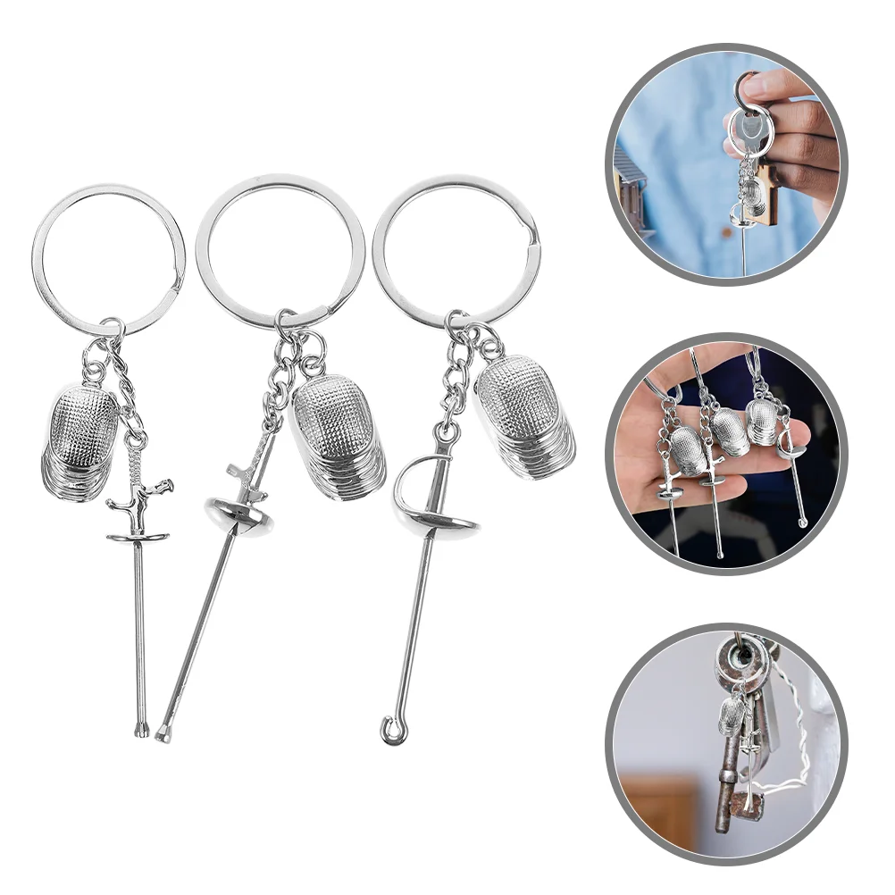 

3 Pcs Mini Fencing Keychain Shackle Zinc Alloy Sports Charms for Jewelry Making