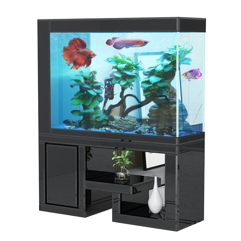 

Large bottom filter Aquarium in living room, household flower rack, screen partition, ultra white glass floor, no water change