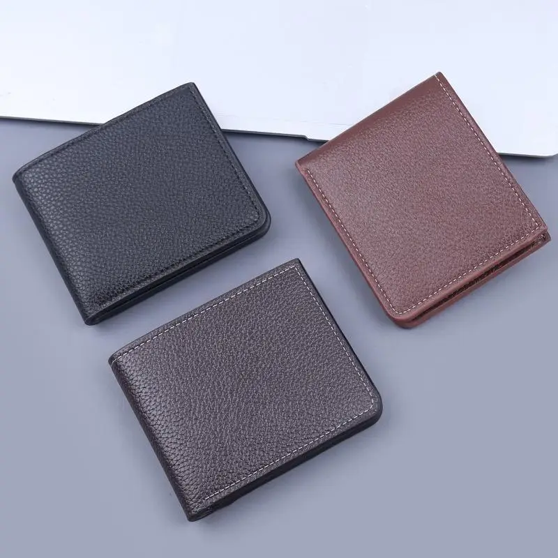 Retro Minimalistisches PU-Leder Herren-Portemonnaie Schwarz Kaffee Große Kapazität Mehrere Taschen Zweifach Faltbarer Ausweishalter für Männer und Frauen – Detail 3