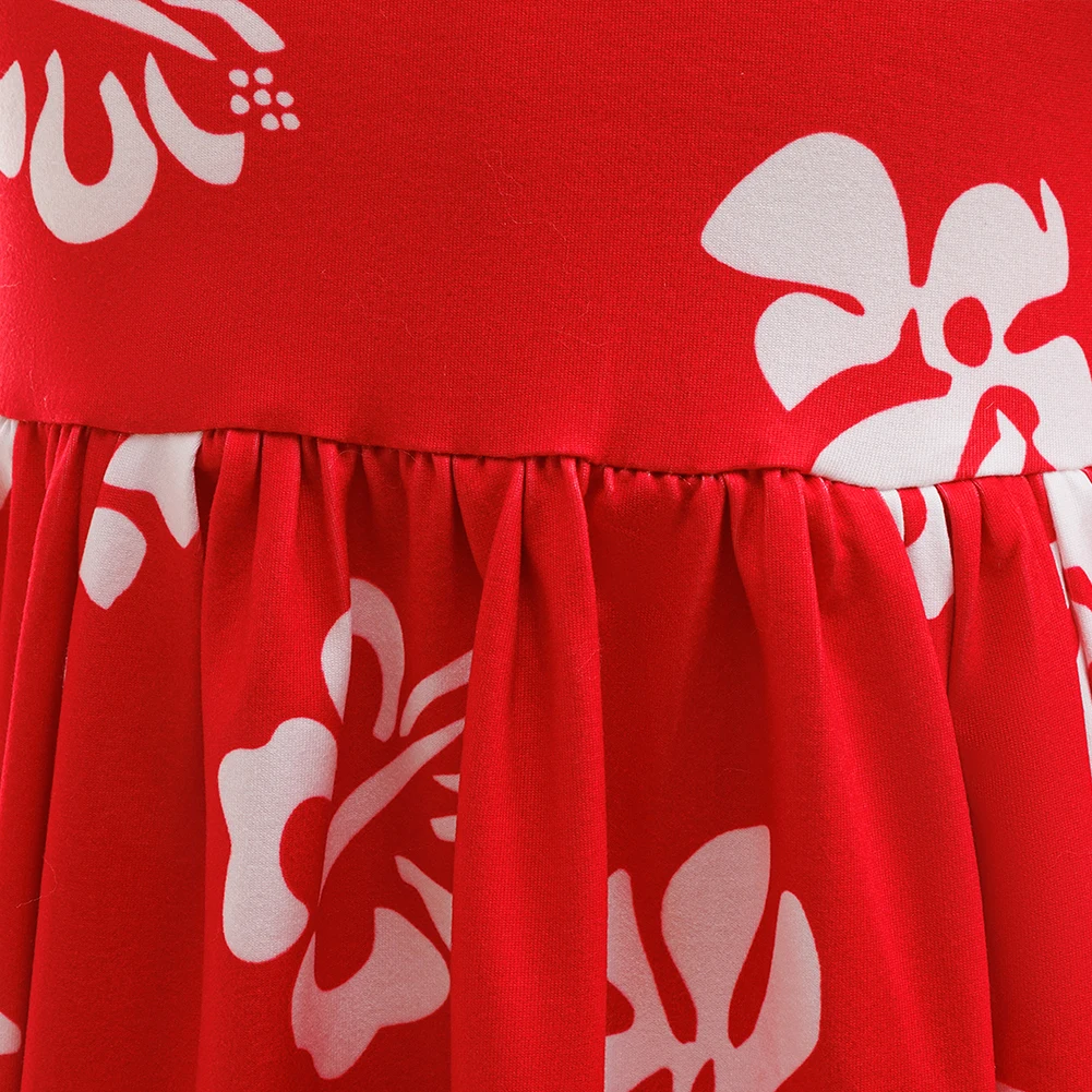 فستان للفتيات الصغيرات في هاواي ذو أوراق حمراء مع دبوس شعر على شكل زهرة Luau Flower Lei مجموعة لزي حفلات الهالوين للأطفال الصغار #6