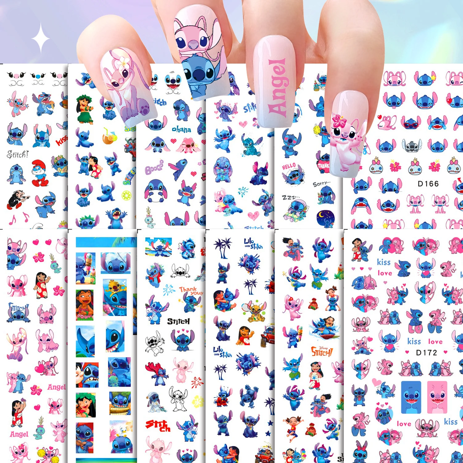 New Disney Stitch Full Set Nail Stickers Mickey Minnie Nail Art Decoration Nail Stickers Children's Toy Stickers Stickers Decals