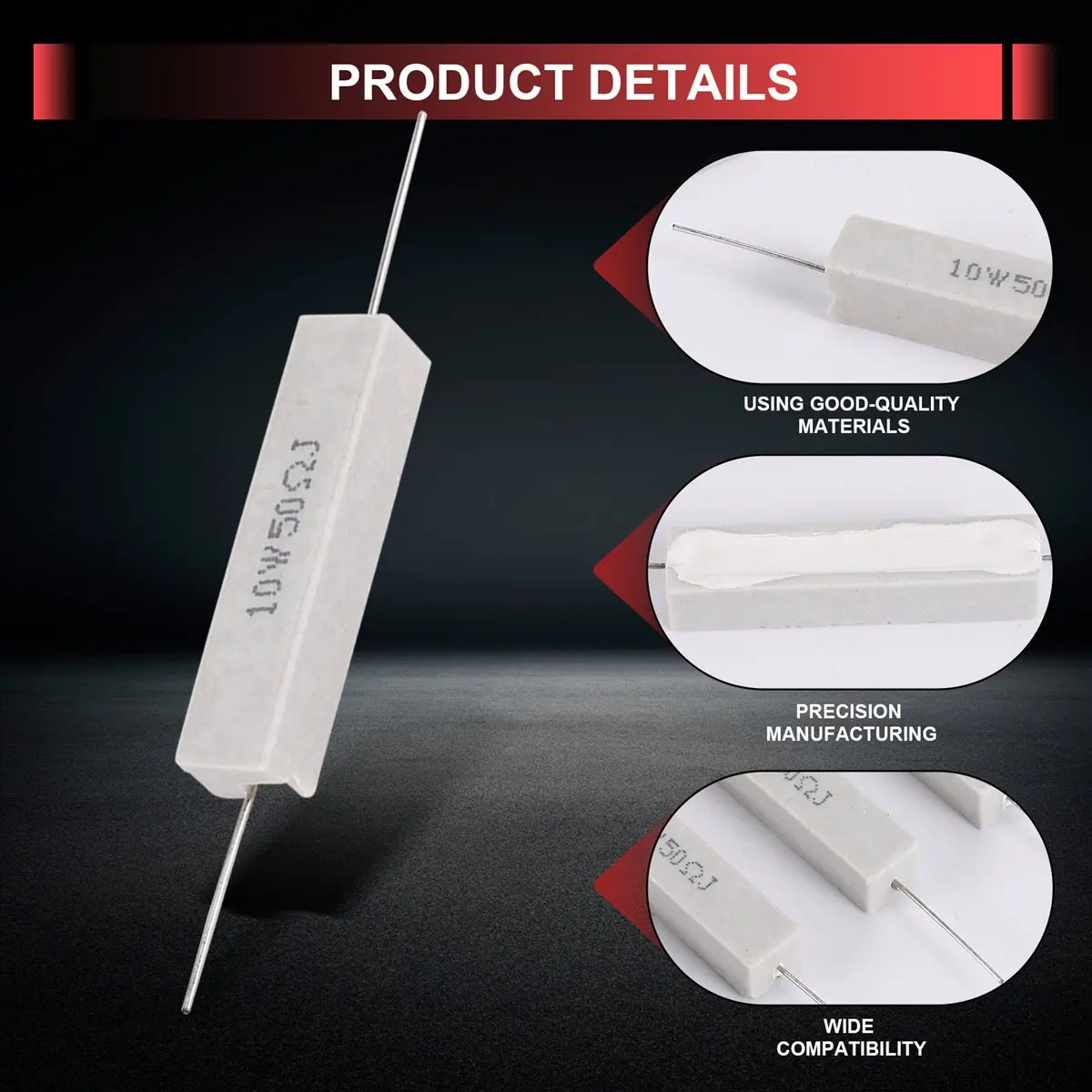 A40I 5 Pcs 10W 50 Ohm 5% Ceramic Cement Power Resistor 10 Watt