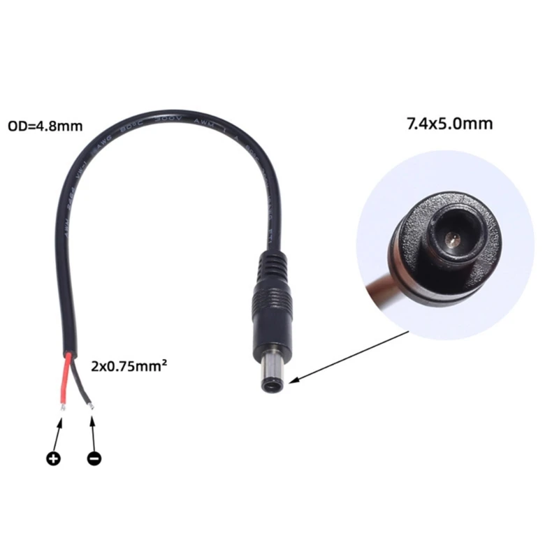 DC Power Supply Cable 7.4x5.0mm Female Male to 2 Pin Cable DIY wire Jack Charger charging Cord Extension Connector for Laptop