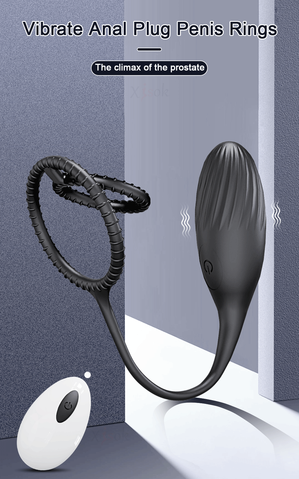 Male 2-in-1 Cock Ring and Anal Butt Plug Vibrator