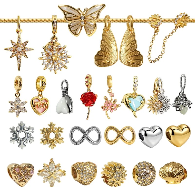 

Original Charms Bead,Sparkling North Dangle &Sparkling Firework Double Dangle Charm Bead Fit Pendant Bracelet Women Jewelry Gif