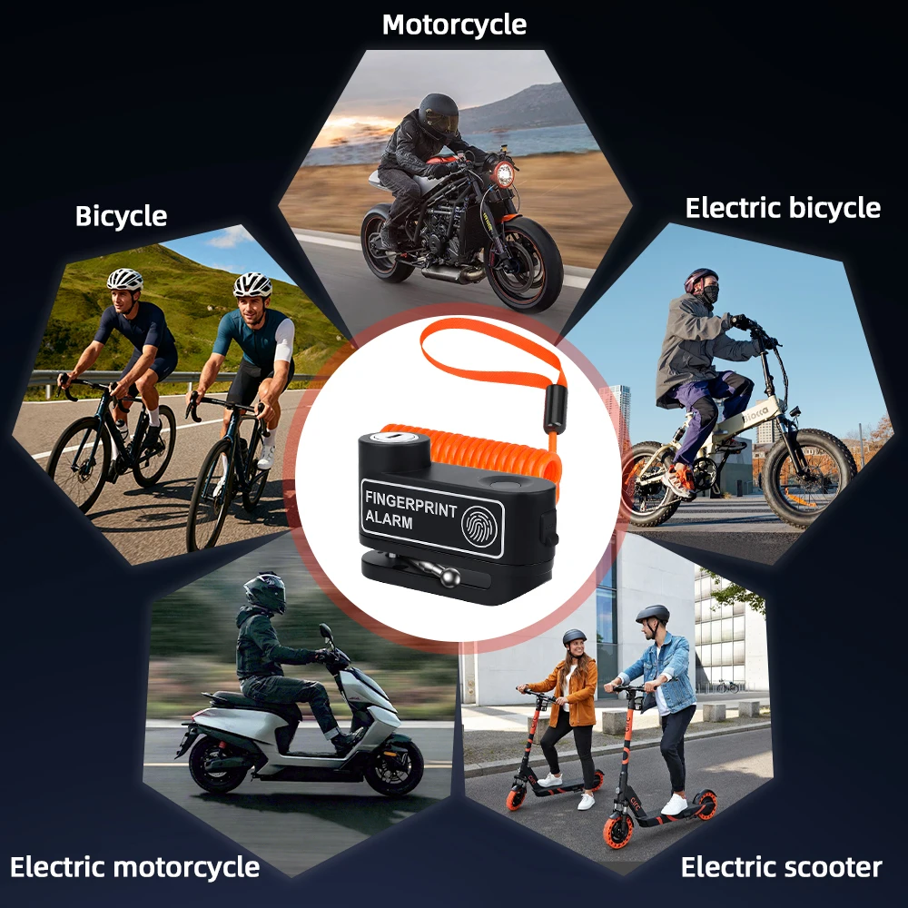 Disc Brake Lock 120dB Fingerprint Motocycle Alarm with Keys Anti-theft Lock Rechargeable Motorbike Accessories - view 4