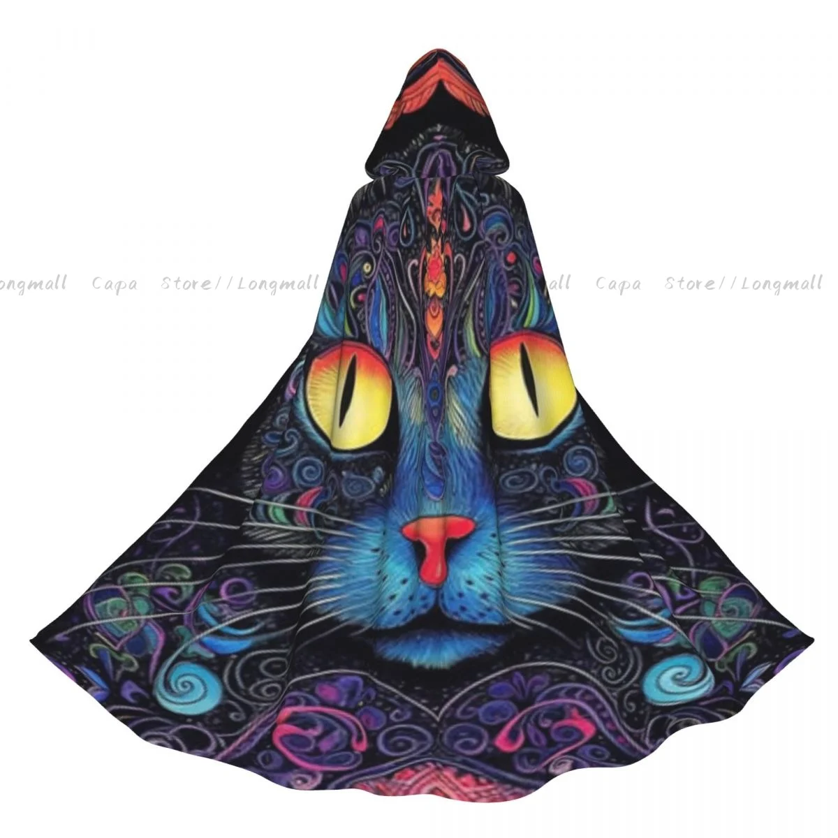 Cosplay Medieval Costumes Cute Cat With Symmetrical Lines Pastel Tones Hooded Cloak Capes Long Robes Jackets Coat Carnival