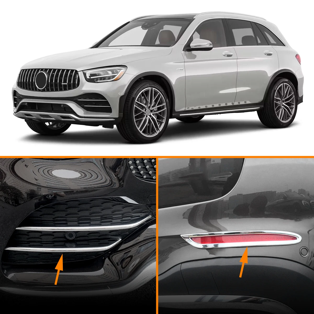 6Pcs Bright Chrome Front + Rear Fog Light Lamp Cover For Mercedes Benz GLC Class X253 2020 2021 2022 2023 GLC43 AMG