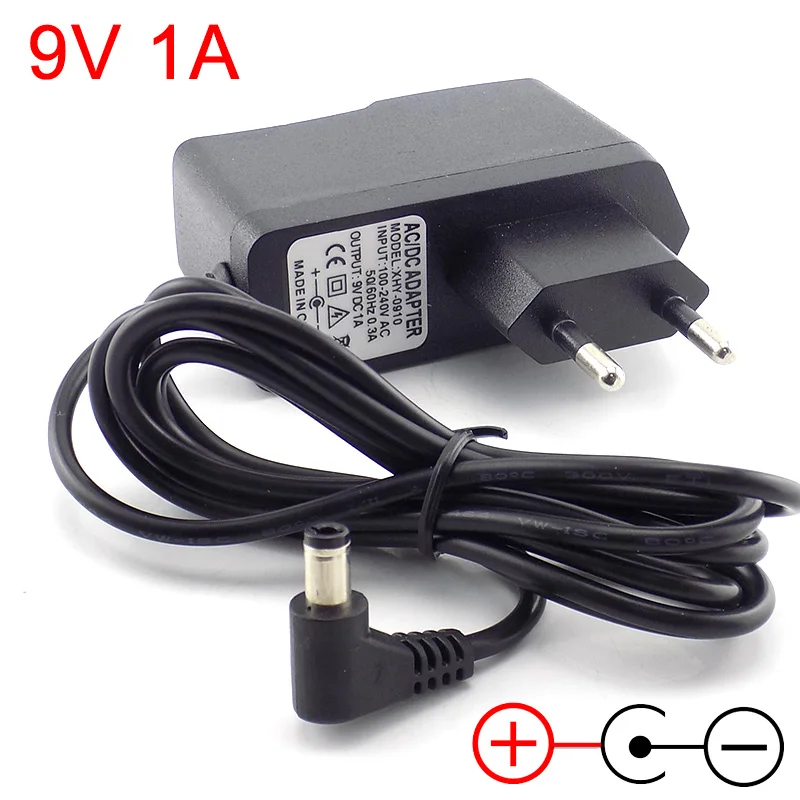 AC 100V-240V to DC 9V 1A 1000ma Power Adapter Cable Inside Negative AC Adaptor 1000ma Power Supply  EU Plug Converter 5.5x2.5mm