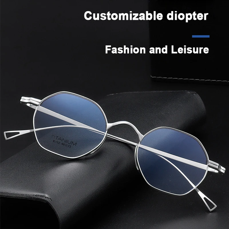 Japanese Handmade Hexagon Pure Titanium Eyeglasses Men's Anti Blue Light Frame Photochromic Optical Prescription Myopia Glasses