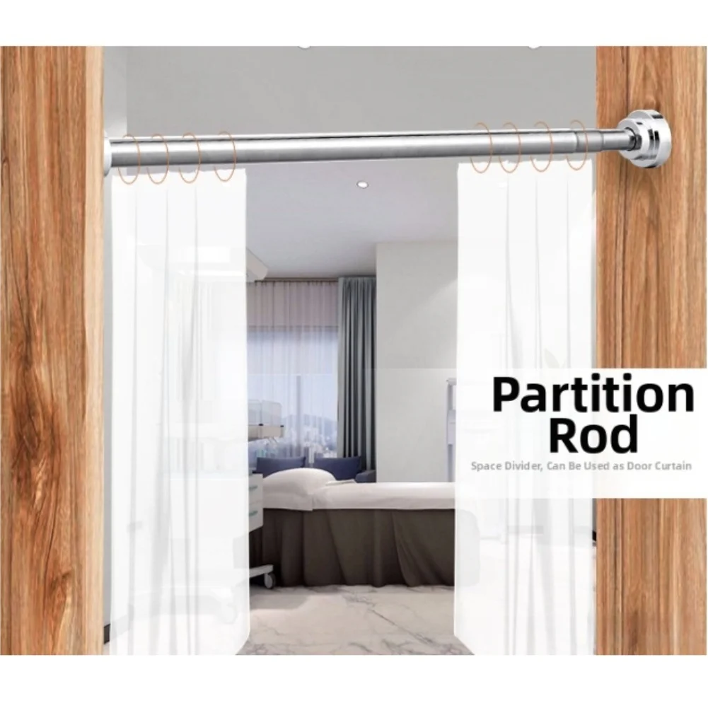 Adjustable No-Drill Shower Curtain Rail Stainless Steel Easy Installation Curtain Rod Spring Loaded Extendable Telescopic Poles
