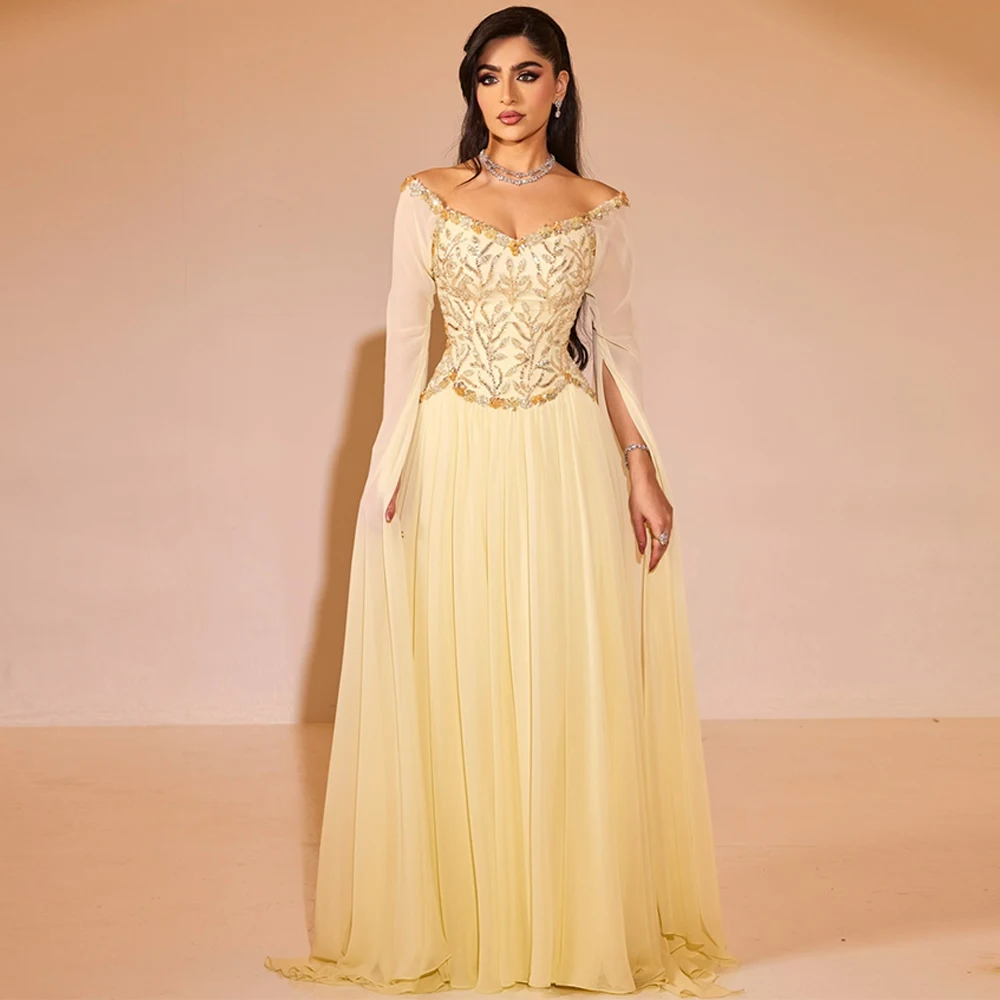 

Customized Off the Shoulder Long Sleeves Evening Dress Modern A-Line Party Dress High Quality Sequined Bespoke Occasion Gowns