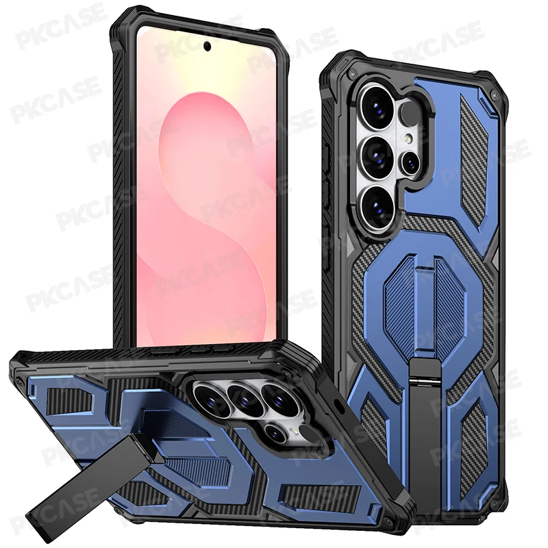 PKCASE Shockproof Metal Bracket Phone Case For Samsung Galaxy S26 S25 S24 FE Ultra Plus Magnetic Armor Cover