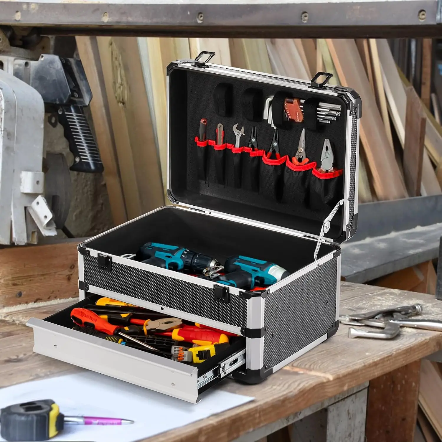 Toolbox Drawer Type Portable Instrument Tool Box Empty Large Household Hardware Tool Suitcase for Tools Aluminum Case