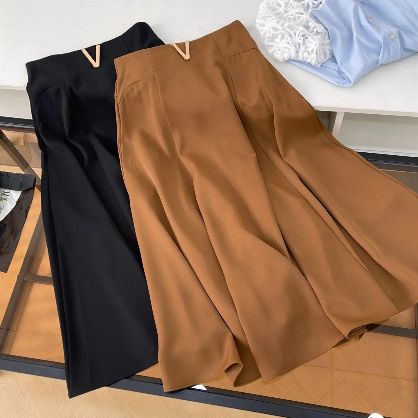 Elegant High Waist A-Line Midi Suit Skirt Women's Summer Slimming Fashion Casual Other Material100% Straight Cut Style