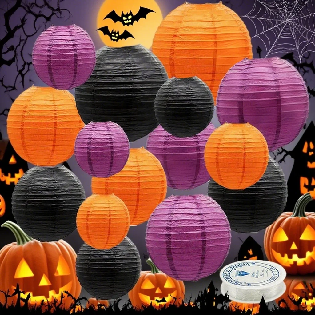 

15PCS Paper Lanterns 4 6 8 10 12 Round Chinese Hanging Decor for Halloween Birthday Thanksgiving Graduation Parties​