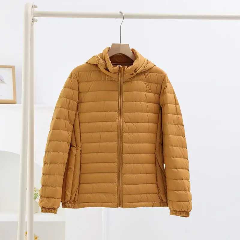 Autumn Winter Women Hat Detachable Hooded Down Coat Parkas Ultra Light Thin White Duck Down Jacket Female Bigsize Puffer Outwear