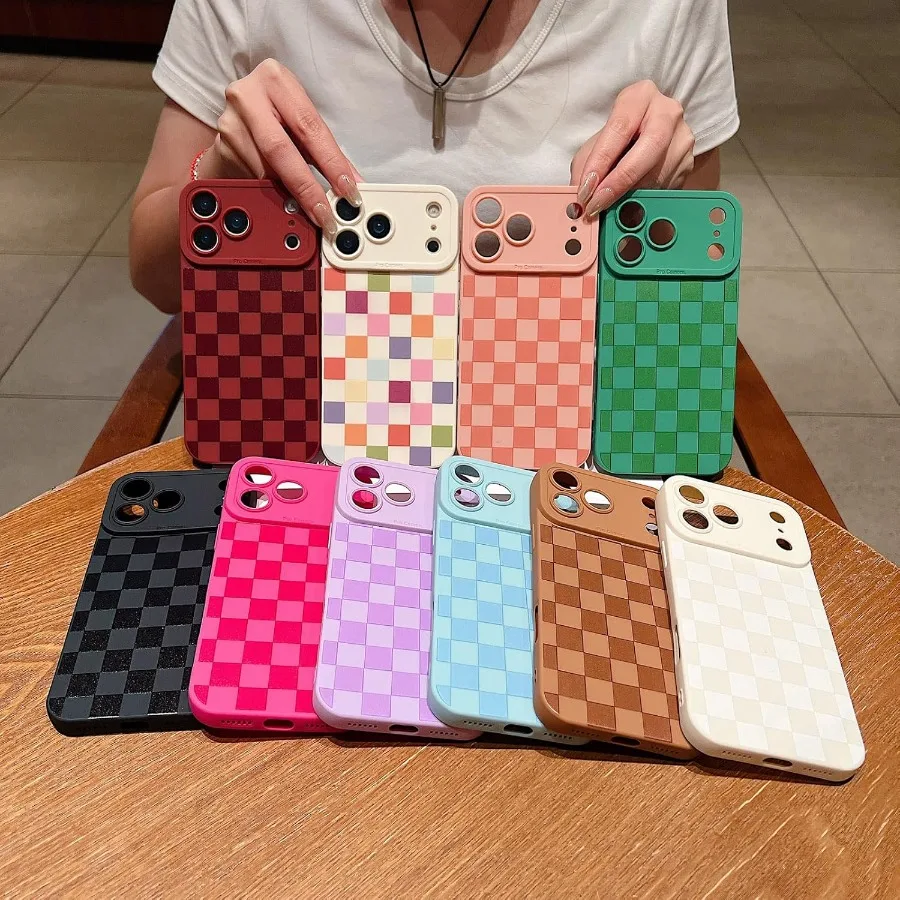 تصميم لطيف بنمط مربعات للفتيات والنساء، جراب واقٍ مقاوم للصدمات من السيليكون الناعم متوافق مع هاتف iPhone 17 Pro Green Colo #2
