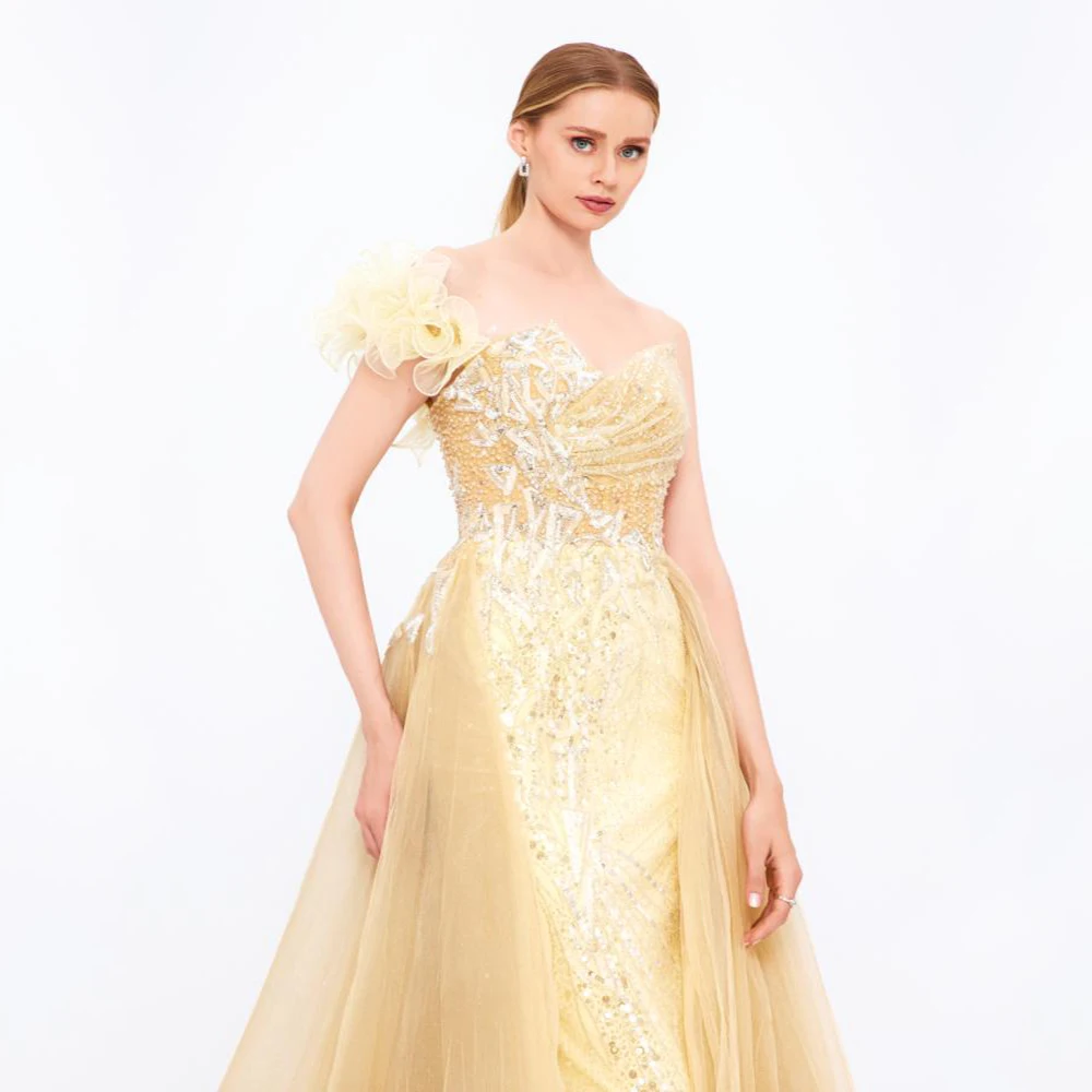 Arya – robe De soirée classique en Tulle, haute qualité, longueur au sol, asymétrique épaule dénudée, perles, personnalisée