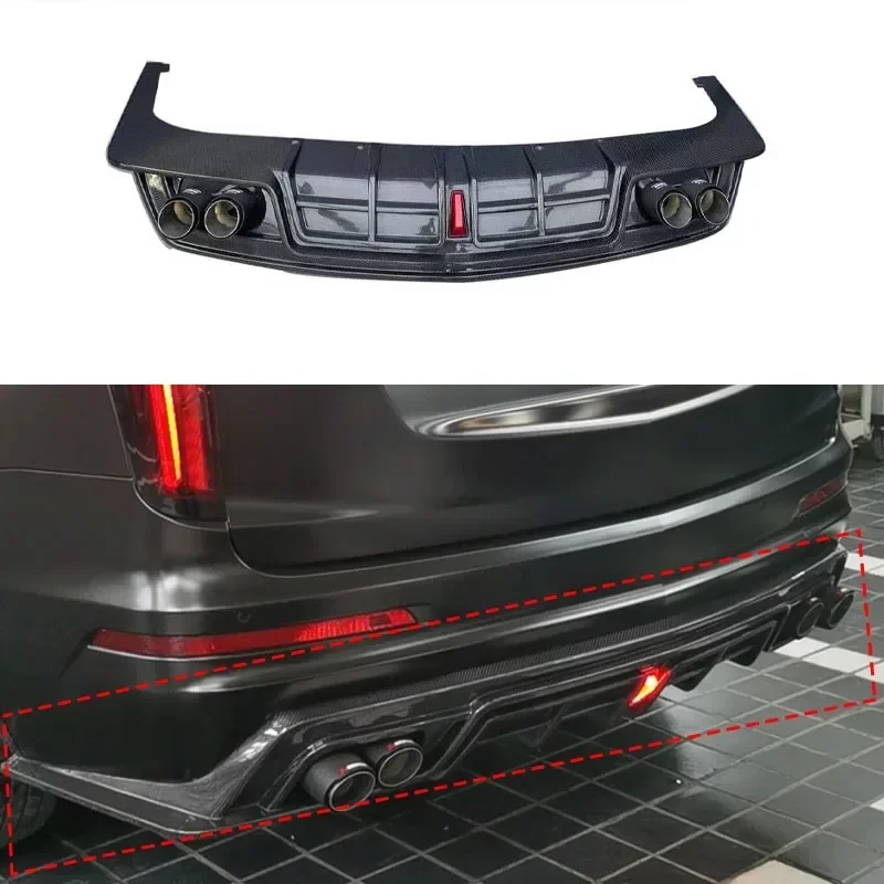 For Cadillac XT6 XT6V Front and Rear Lip with Light Spoiler Carbon Tail Black Front Lip Carbon Fiber Engine Hood V-version Kit