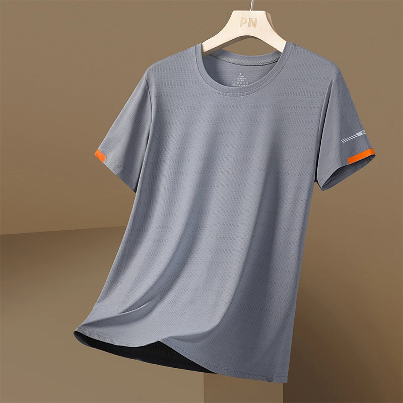 Ice Silk Round Neck T-Shirt,Summer Ice Silk Fabric T Shirt,Round Neck Solid Sports Tee Shirts