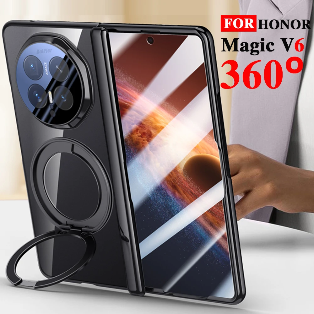 

Clear Plating Stand Cases For Huawei HONOR Magic V6 5G Magnetic Flip Glass Srceen Protector Transparent Cover With Holder
