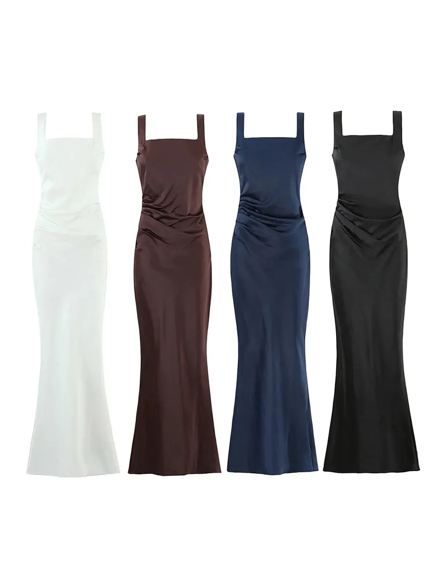 فساتين سهرة طويلة مثيرة من الساتان من TWOTWINSTYLE للنساء بياقة مربعة بدون أكمام بخصر عالٍ فستان ضيق للتخسيس للسيدات #6