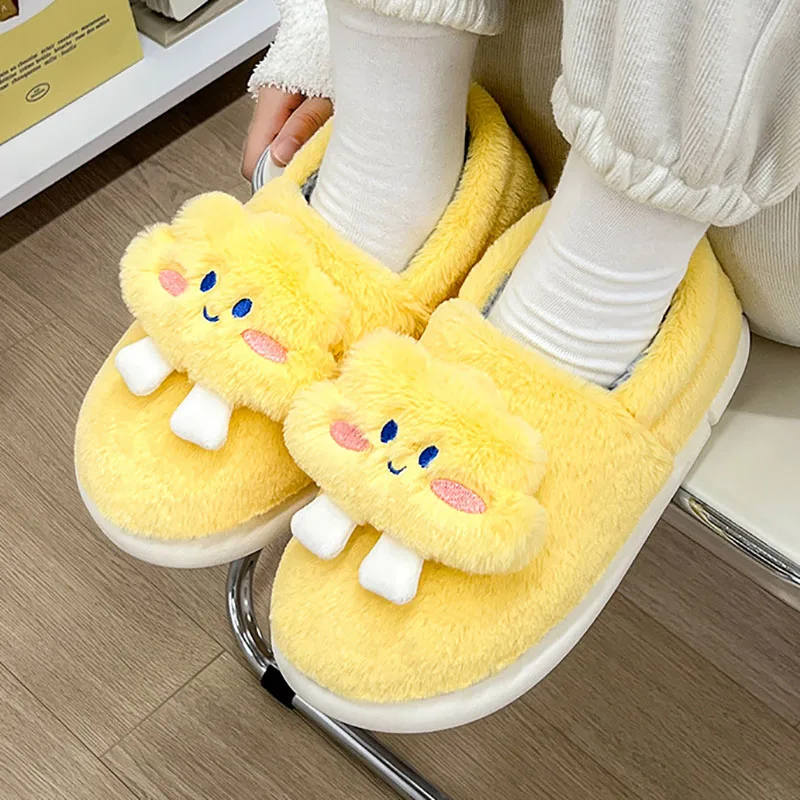 2024 New cute clouds cotton slippers women's winter flat bottom indoor home men's long plush warm cotton slippers