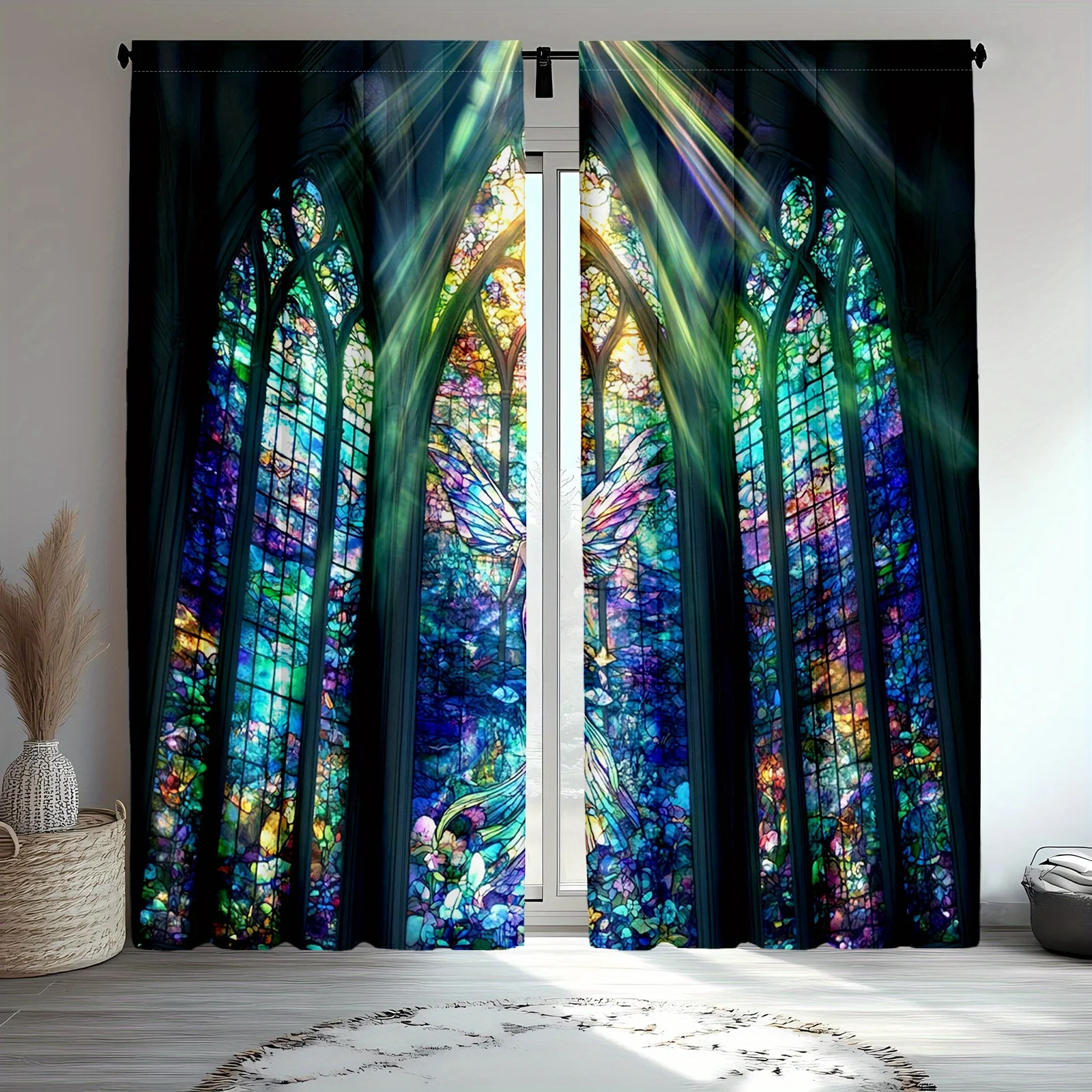 colored glass fantasy pattern curtains with pole design are suitable for bedrooms, offices, kitchens, bathrooms and living rooms