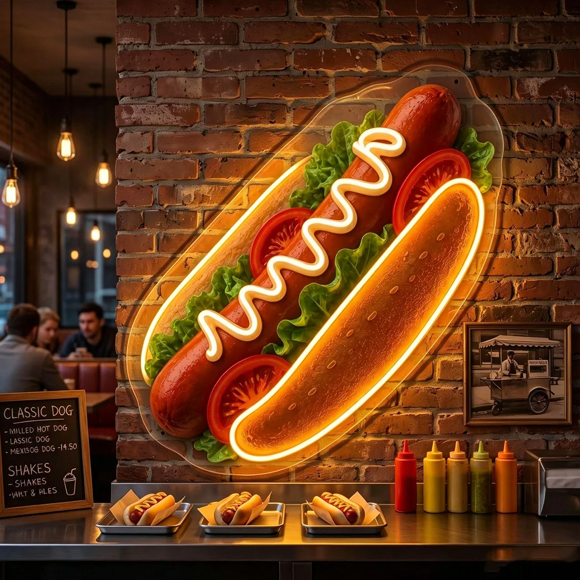 Hot Dog Neon Sign,Realistic Sausage LED Wall Art For Food Truck Diner Kitchen Decor,Snack Bar Neon Sign,Business Owner Gifts