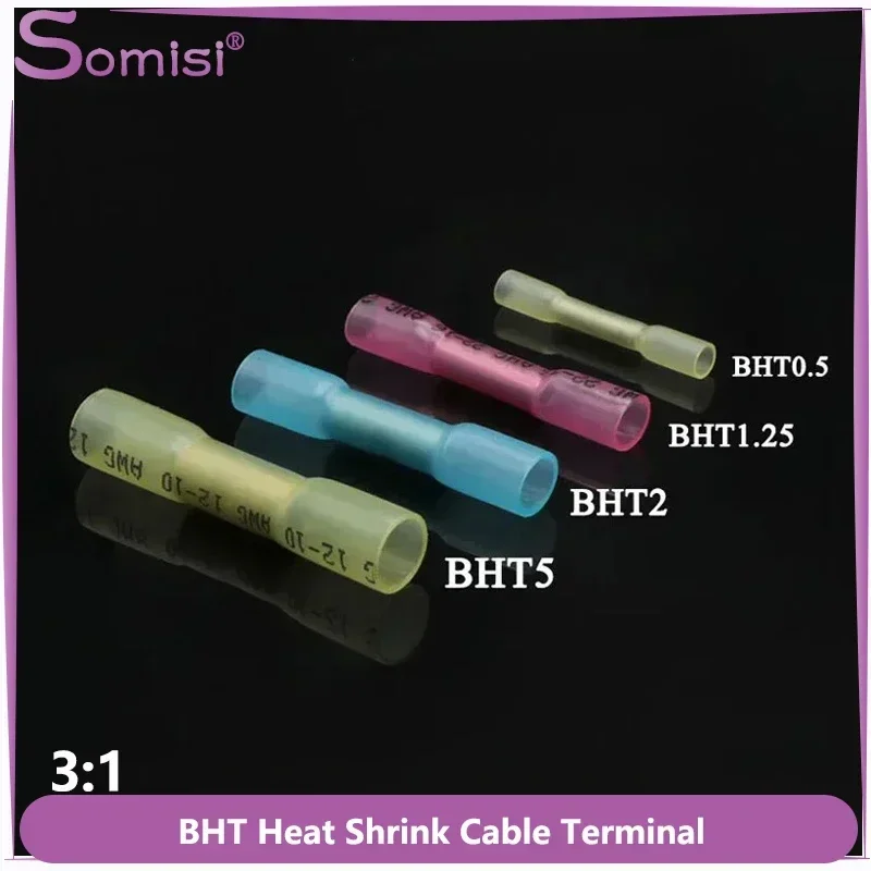 

10~100Pcs Heat Shrinkable Wire Connector Terminals BHT0.5 BHT1.25 BHT2 BHT5 AWG22-10 Waterproof Insulated Butt Crimp Cable Lock