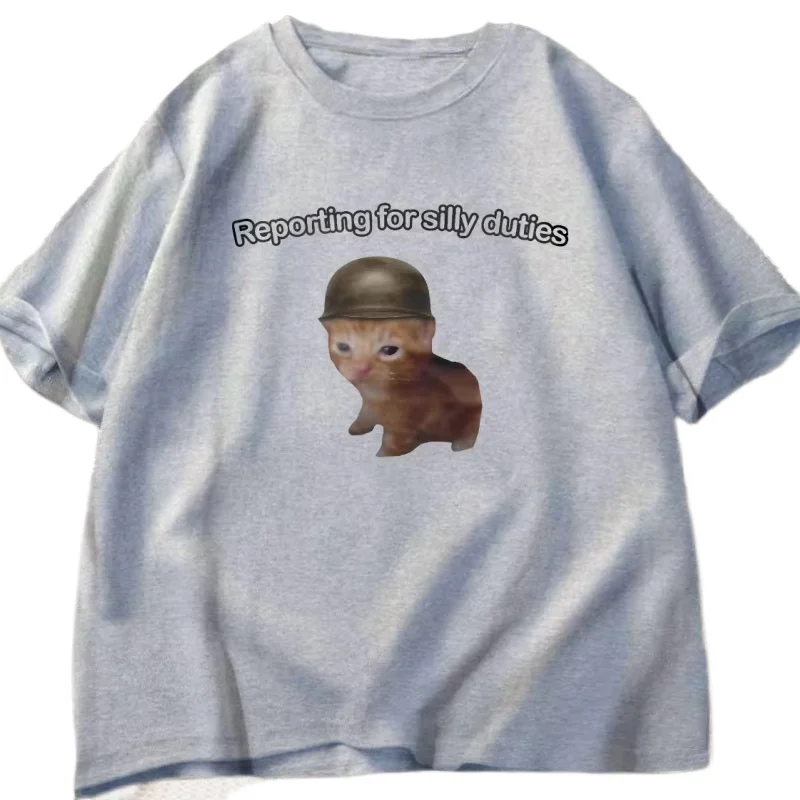 Camiseta de Meme de gato divertido de informes para hombres y mujeres, pantalón corto informal de manga corta, camiseta de gatito, camisetas extraños tontas, ropa de calle