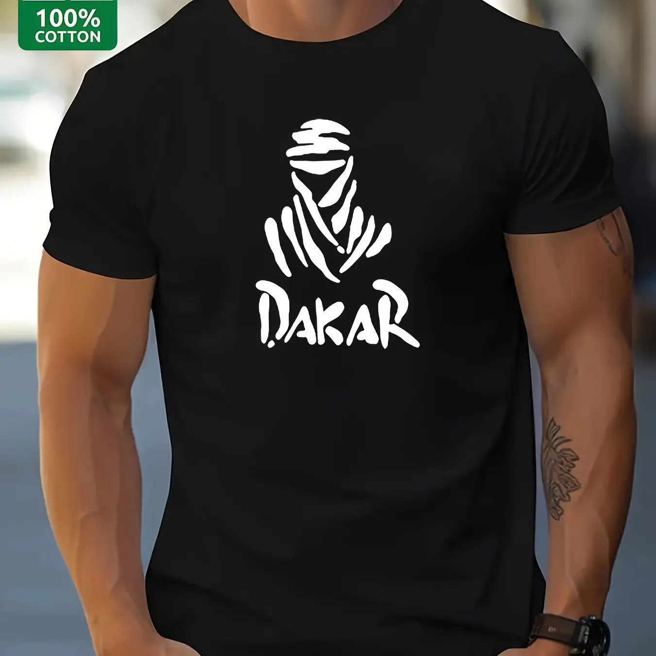 

Men's Summer 100 Cotton Fashionable Casual Loose Large Size Dakar Style Printed Round Neck Short Sleeve T-shirt Top