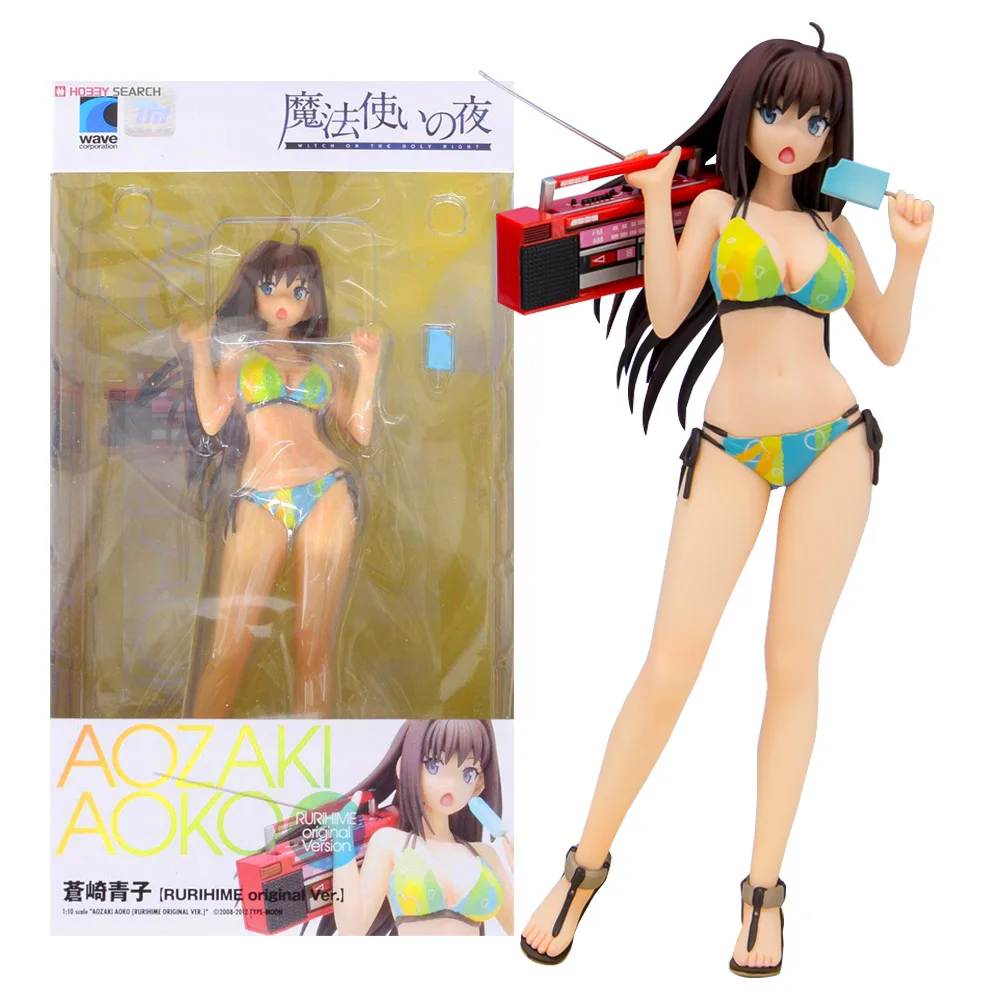 16CM Anime Mahoutsukai no Yoru Aozaki Aoko Figure Beach Queens 1/10 Swimsuit ver Rurihime Ver Magic Gunner Model Toy Doll Gift