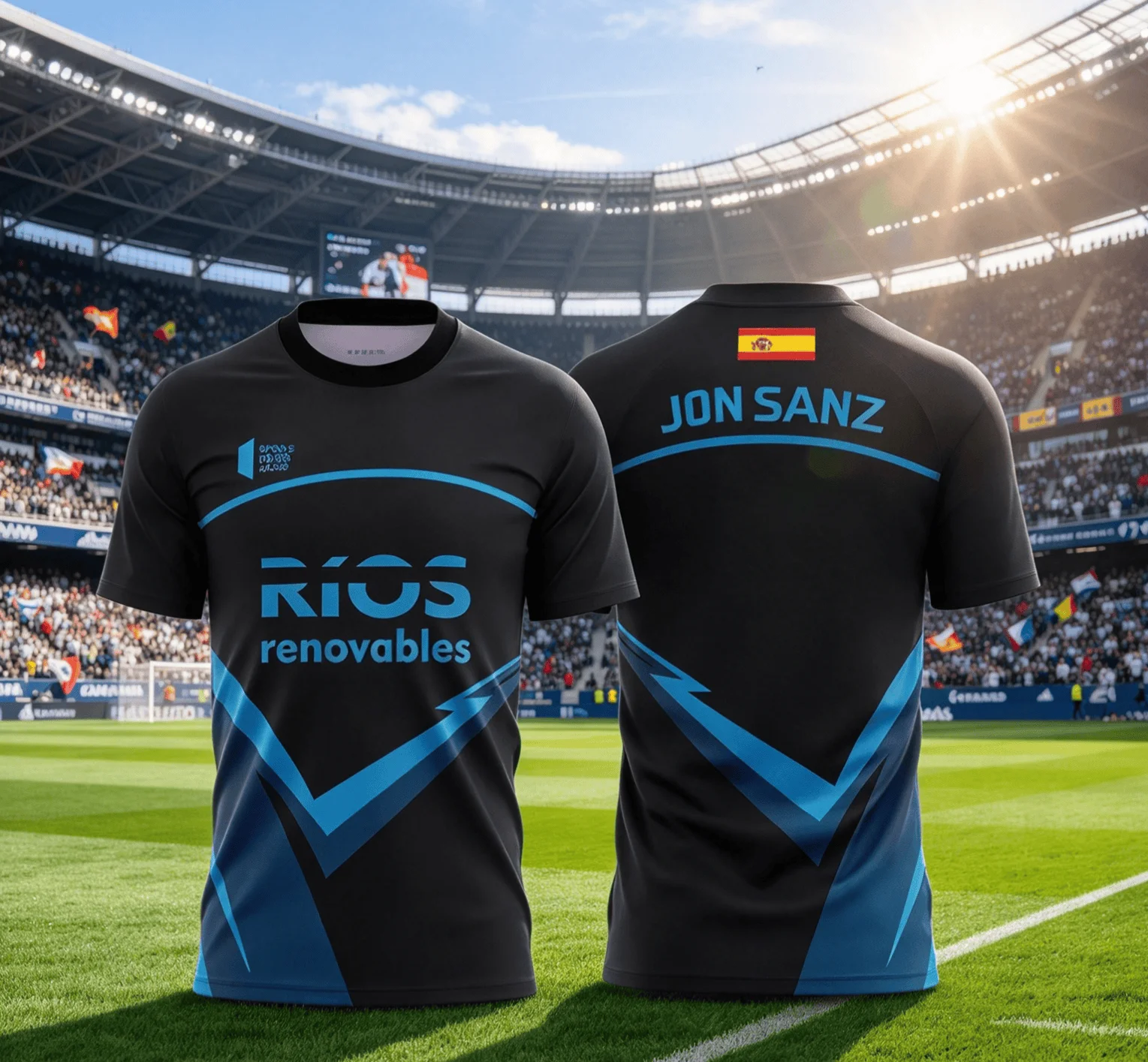 Spain Black Blue Broken Line Football Shirt, JON SANZ Color Block Jersey, Lightweight Quick Dry Fan Cheer Tee