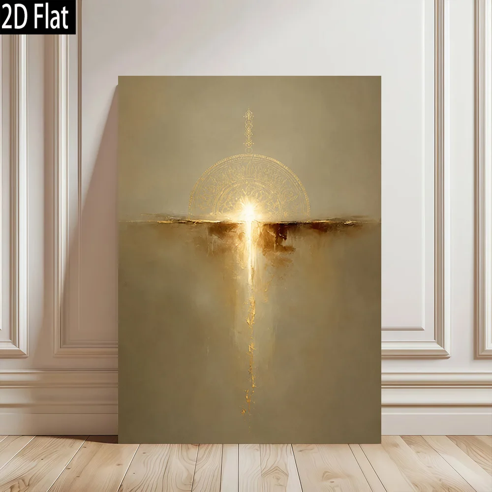 2D Flat, 2D Flat 1pc Golden Horizon Mandala Modern Retro Frameless Canvas Wall Art High Quality Printed Poster for Elegant Ho