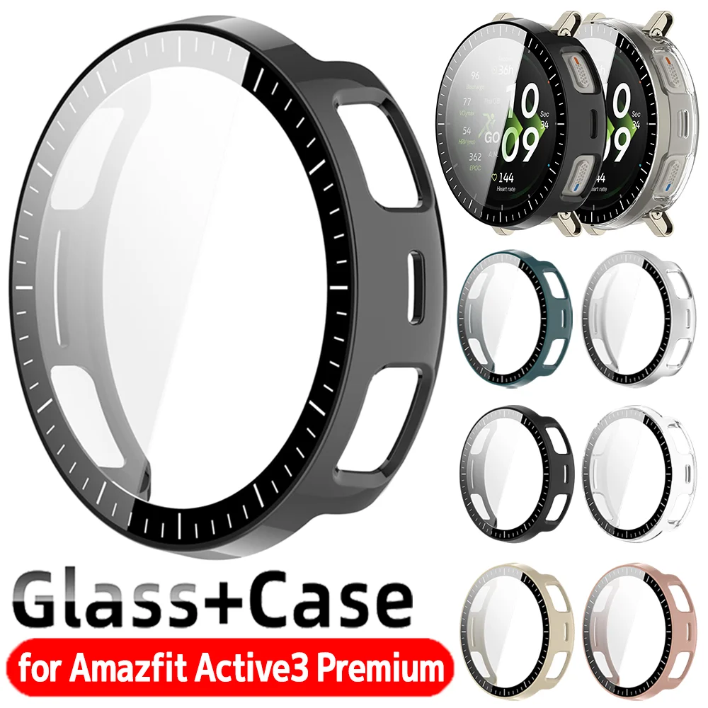 

2IN1 Case+Film Watch Case for Amazfit Active 3 Premium Tempered Glass Screen Protection Hard PC Bumper Shell Anti-Scratch Cover