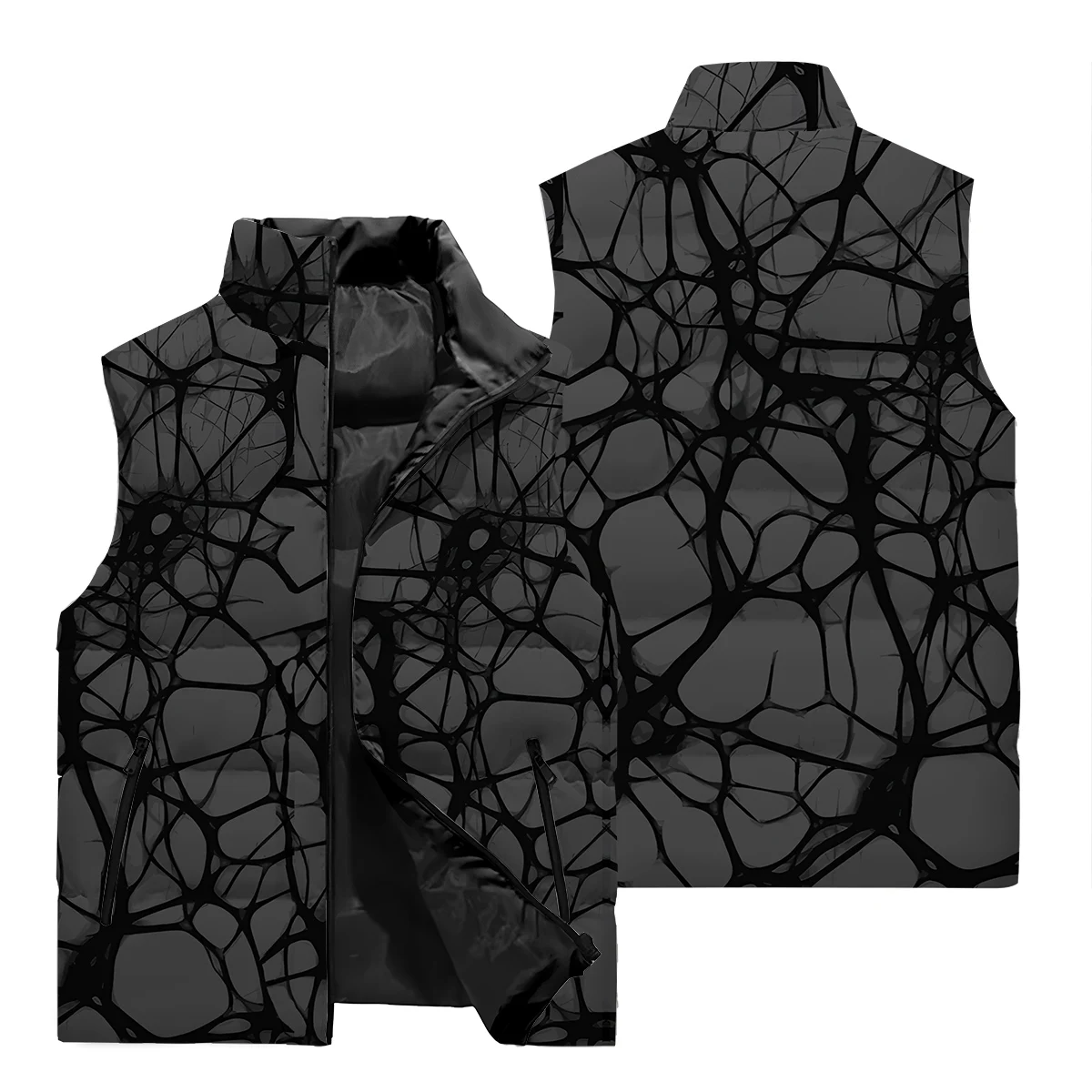 3D printed men's vest jacket, autumn and winter waterproof zipper stand up collar casual vest jacket, warm sleeveless jacket, si